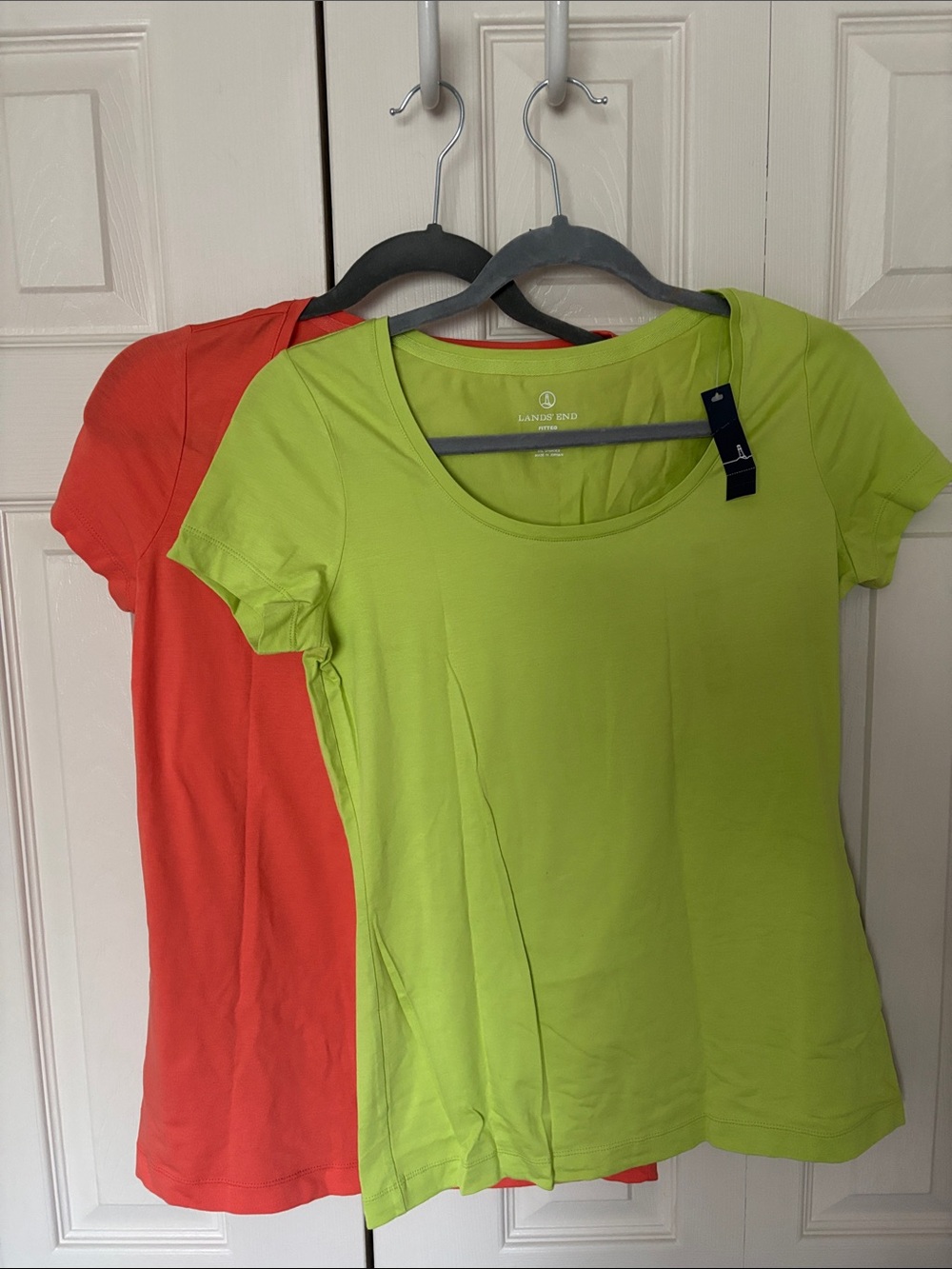Lands' End Women’s Lime Green And Salmon/Peach Scoop Neck Short Sleeve Tees